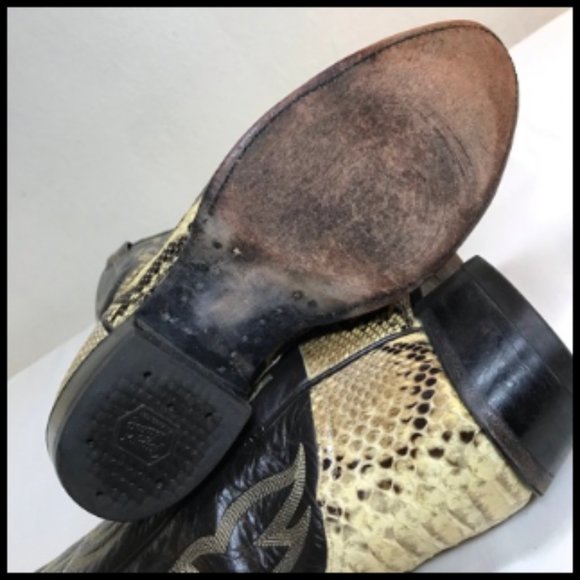 Tony Lama Vintage Natural Python Western Stitching Boots Style #8114 Size 7.5 D - Picture 8 of 16